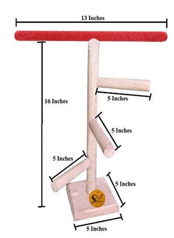 Sage Square 16Inches / 41cm Natural Wood Training Cum Exercise 3 Stairs Playful Perch Bird Top Sand Stand/Bird Toy - Image 3